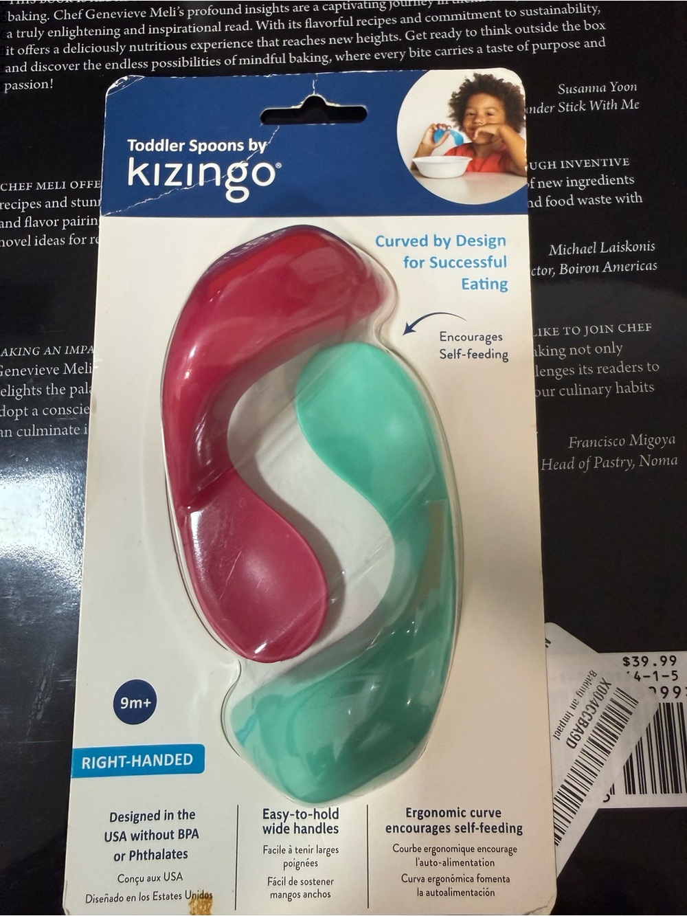 Toddler Spoon Set - Pink & Teal, Right-Handed